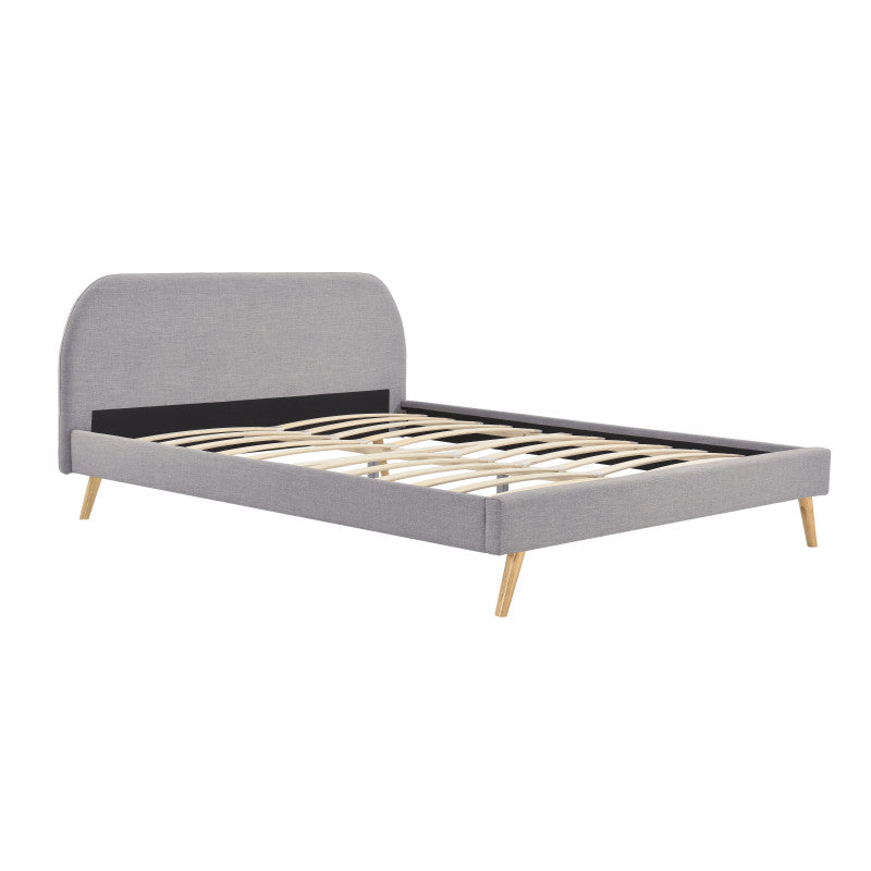 SOMIA - Cadre de lit scandinave avec tête de lit et sommier à lattes en tissu - Gris clair - 140x190 cm