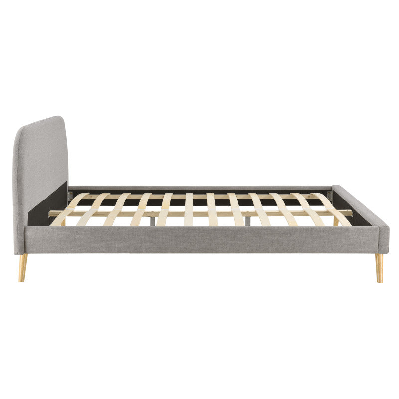 SOMIA - Cadre de lit scandinave avec tête de lit et sommier à lattes en tissu - Gris clair - 140x190 cm