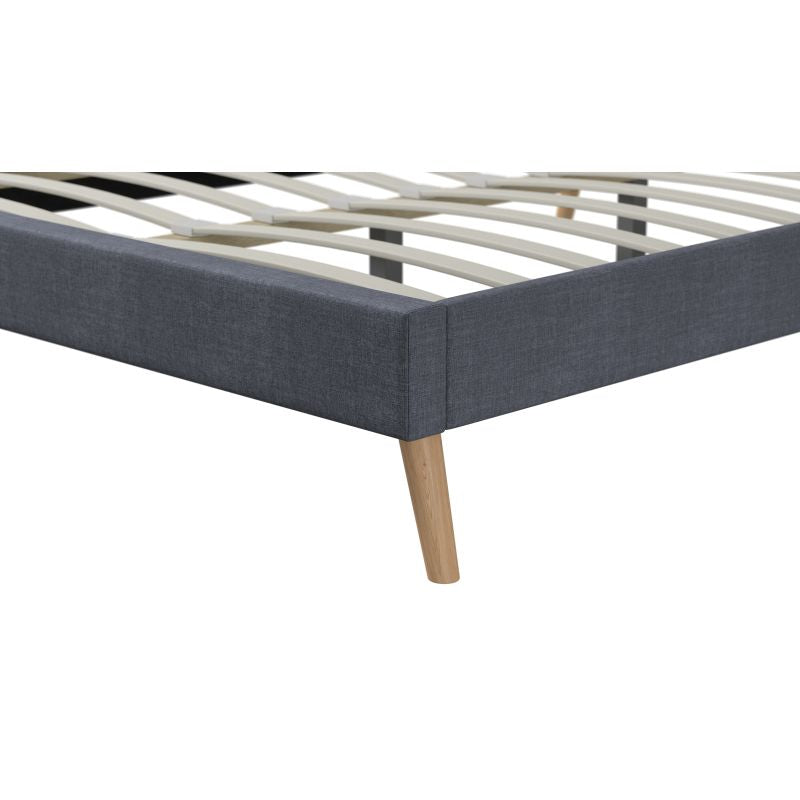 SOMIA - Cadre de lit scandinave avec tête de lit et sommier à lattes en tissu - Gris foncé - 140x190 cm