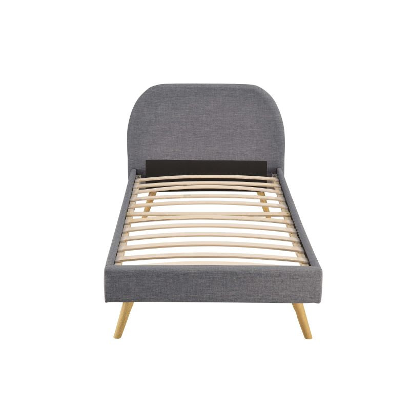 SOMIA - Cadre de lit scandinave avec tête de lit et sommier à lattes en tissu - Gris foncé - 90x190 cm