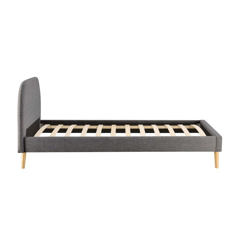 SOMIA - Cadre de lit scandinave avec tête de lit et sommier à lattes en tissu - Gris foncé - 90x190 cm