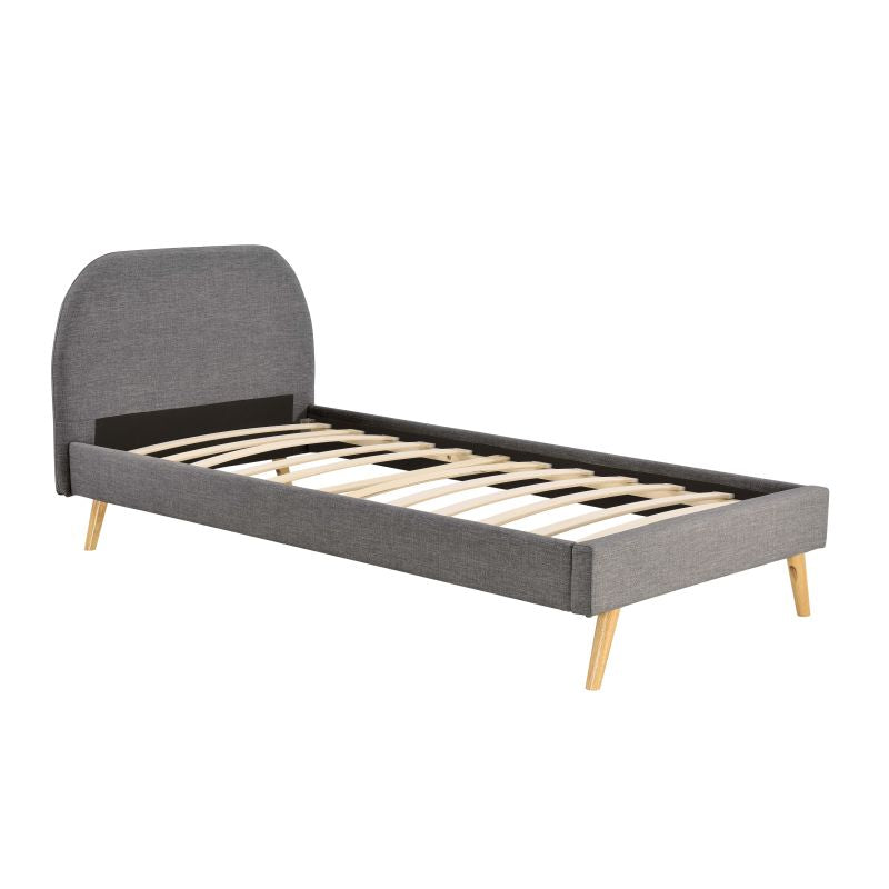 SOMIA - Cadre de lit scandinave avec tête de lit et sommier à lattes en tissu - Gris foncé - 90x190 cm