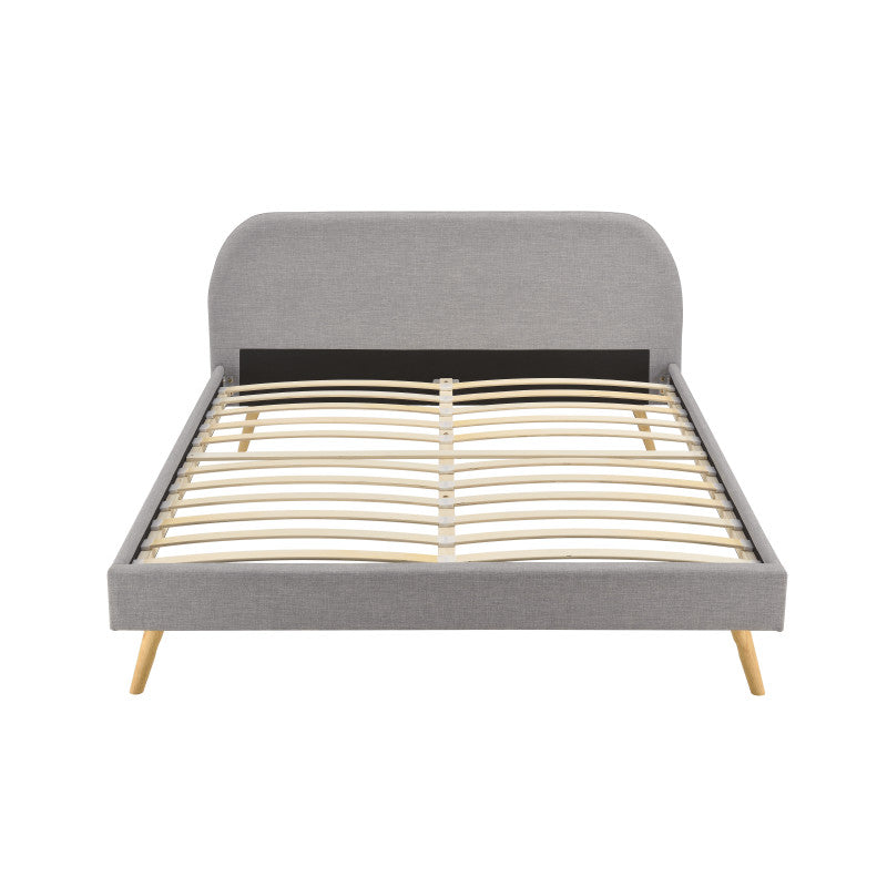 SOMIA - Cadre de lit scandinave avec tête de lit et sommier à lattes en tissu - Gris clair - 140x190 cm