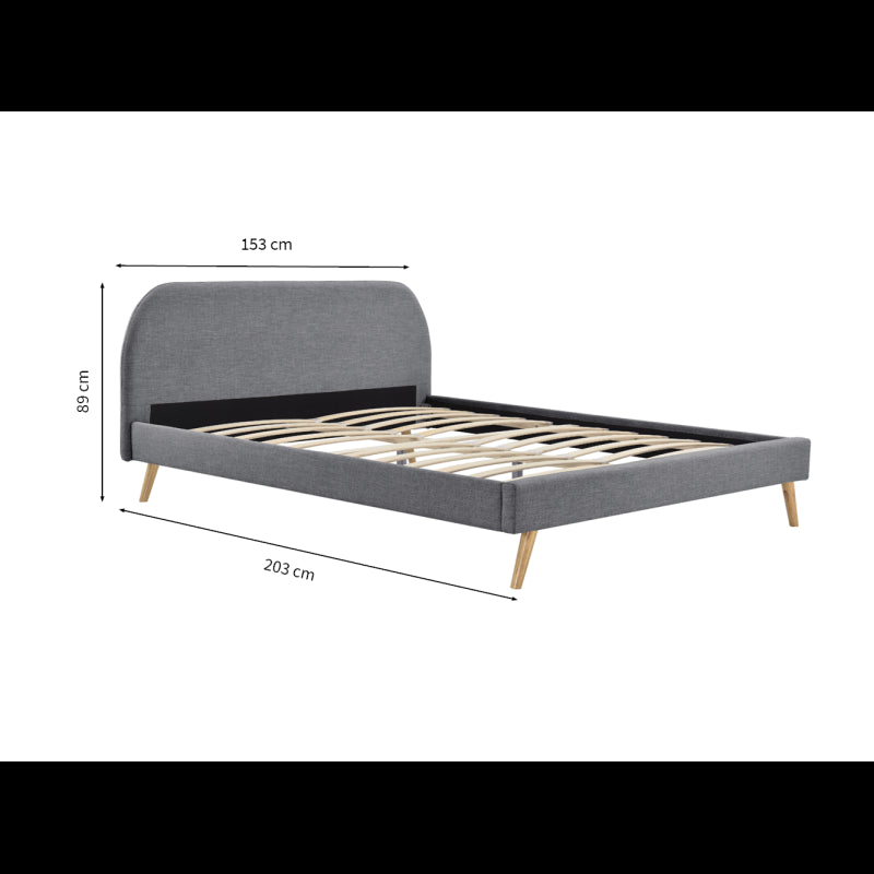 SOMIA - Cadre de lit scandinave avec tête de lit et sommier à lattes en tissu - Gris foncé - 140x190 cm