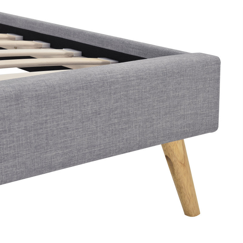 SOMIA - Cadre de lit scandinave avec tête de lit et sommier à lattes en tissu - Gris clair - 140x190 cm