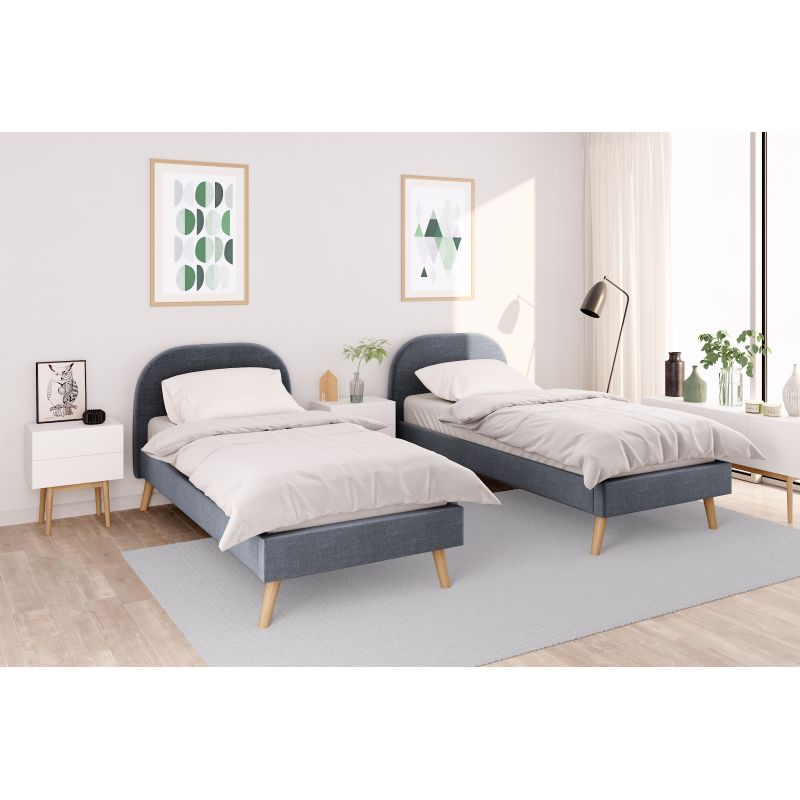 SOMIA - Cadre de lit scandinave avec tête de lit et sommier à lattes en tissu - Gris foncé - 90x190 cm