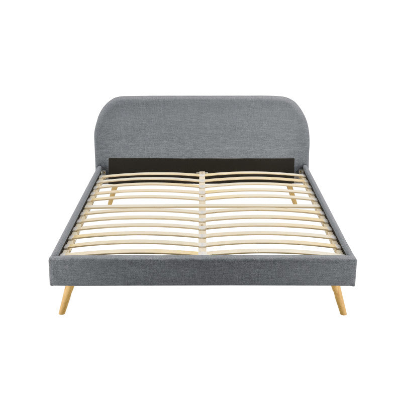 SOMIA - Cadre de lit scandinave avec tête de lit et sommier à lattes en tissu - Gris foncé - 140x190 cm