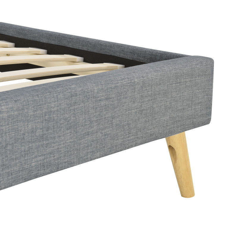 SOMIA - Cadre de lit scandinave avec tête de lit et sommier à lattes en tissu - Gris foncé - 140x190 cm