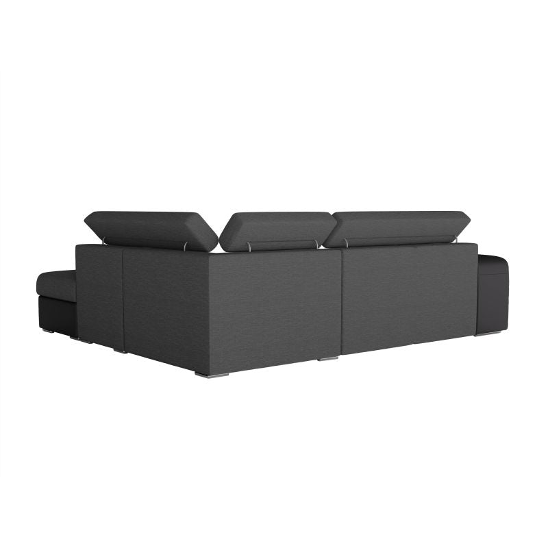 NARA - Canapé d'angle convertible en simili et tissu - Gris foncé/noir