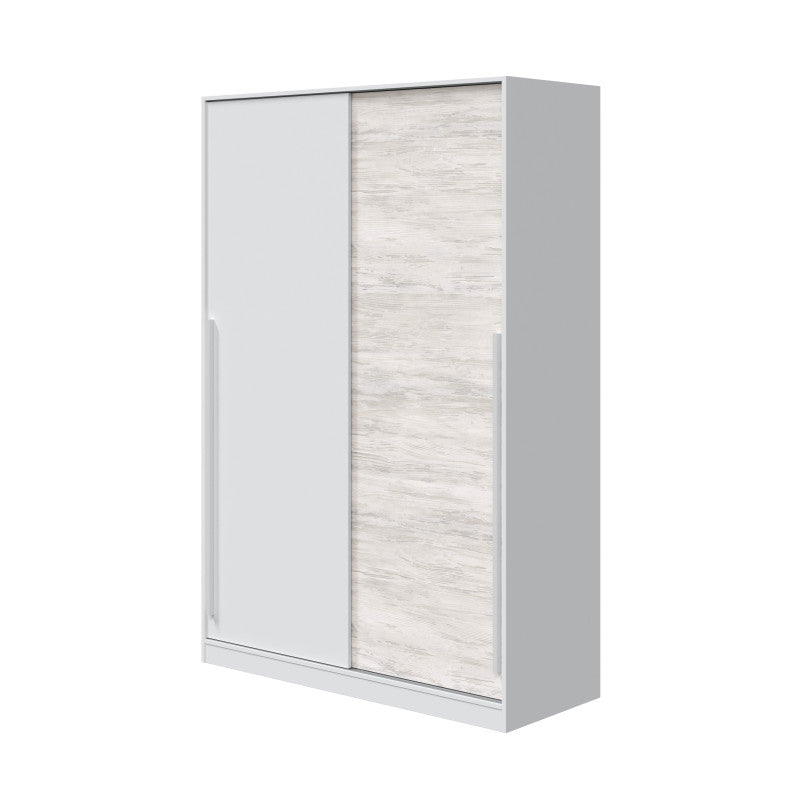 SPADINO - Armoire 2 portes coulissantes avec penderie L120 x H200 cm - Blanc/bois