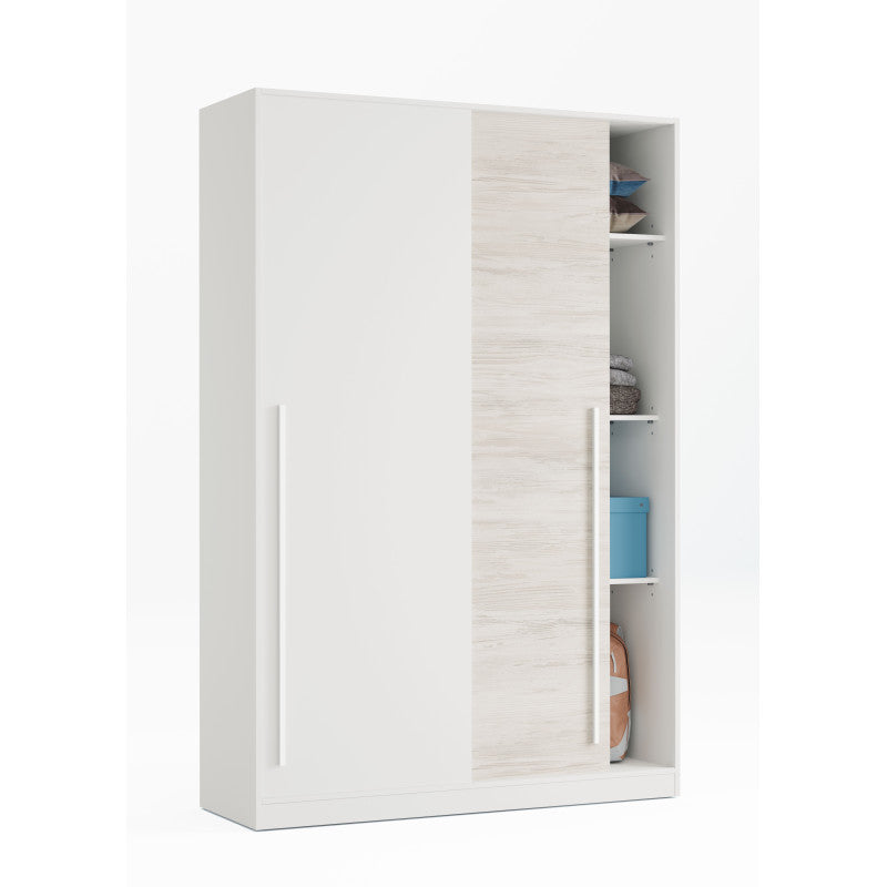 SPADINO - Armoire 2 portes coulissantes avec penderie L120 x H200 cm - Blanc/bois