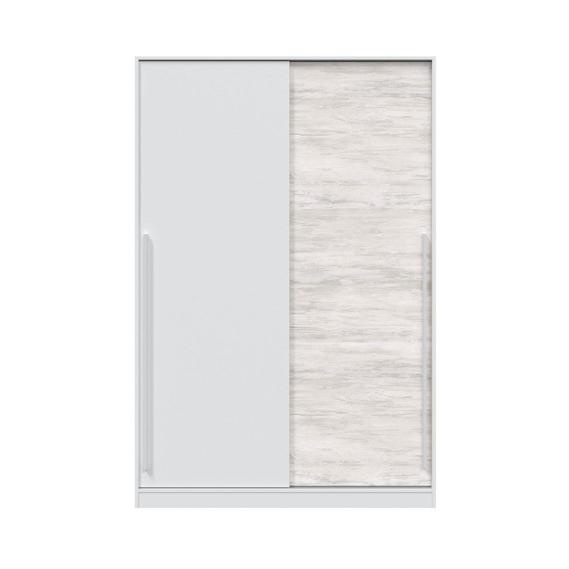 SPADINO - Armoire 2 portes coulissantes avec penderie L120 x H200 cm - Blanc/bois