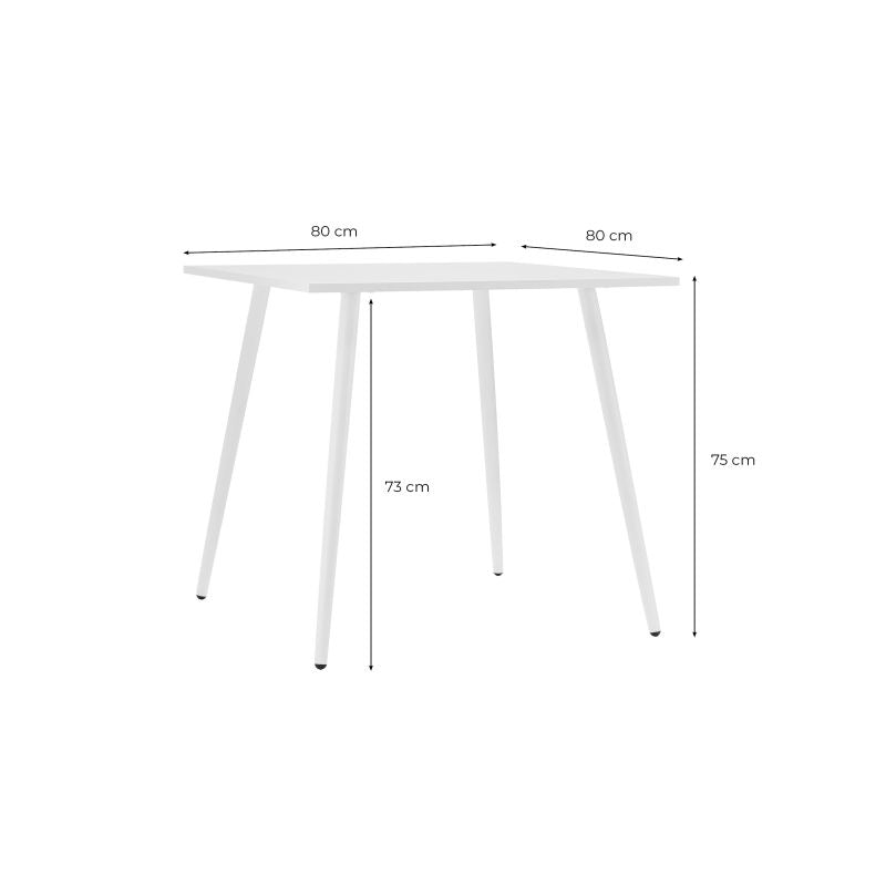 ELA - Table à manger métal carrée 80cm blanc - Blanc