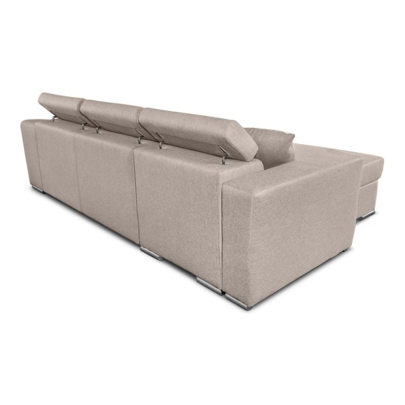 FERRO - Canapé d'angle réversible, convertible avec coffre et 2 poufs en tissu - Beige - Niche à droite (vue de face)