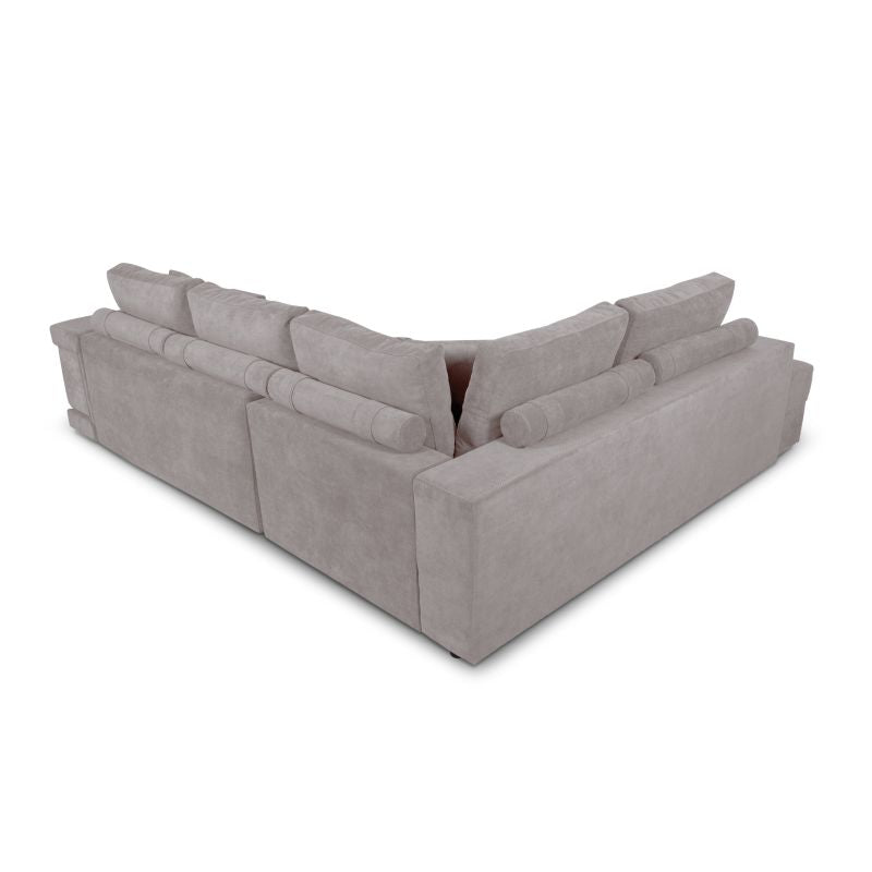 RIVEN - Canapé d'angle convertible avec 2 poufs et coffre en tissu - Gris clair - Angle droit