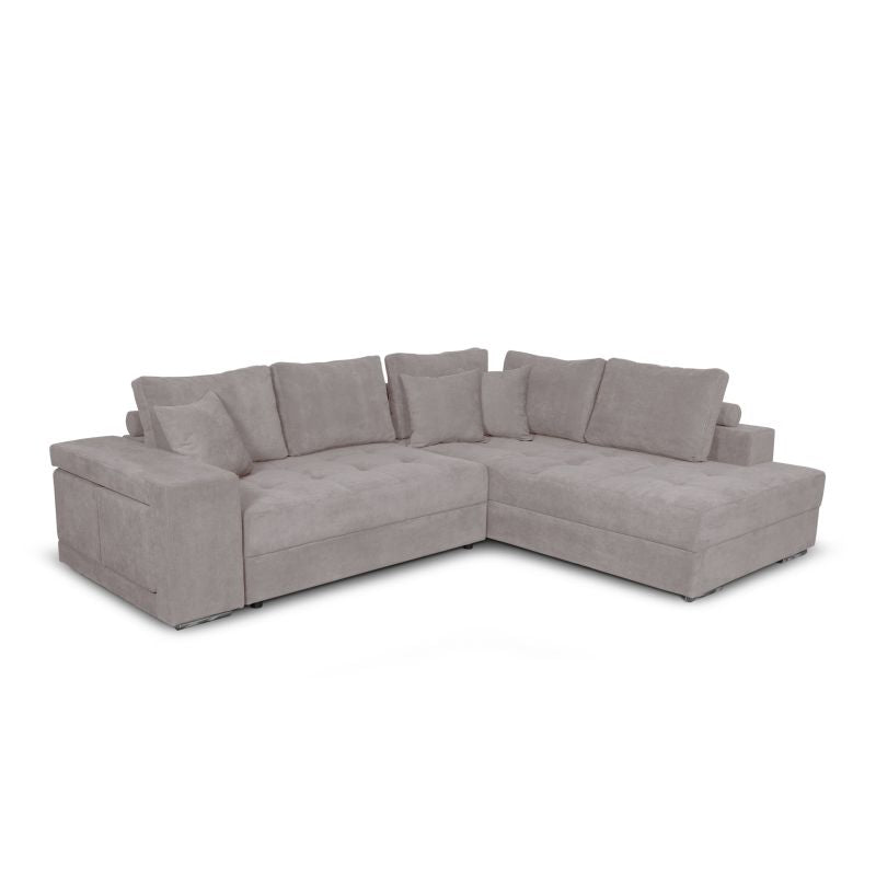 RIVEN - Canapé d'angle convertible avec 2 poufs et coffre en tissu - Gris clair - Angle droit