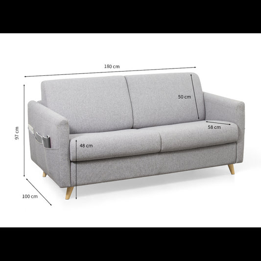 TAMY - Canapé couchage rapide en tissu 3 places - Gris clair