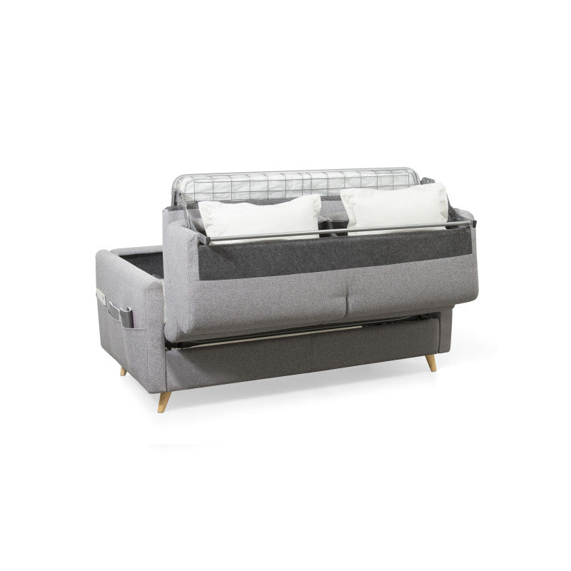 TAMY - Canapé couchage rapide en tissu 3 places - Gris clair