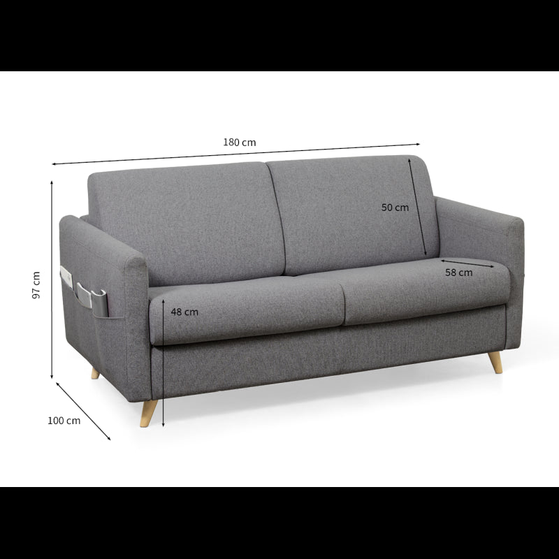 TAMY - Canapé couchage rapide en tissu 3 places - Gris foncé