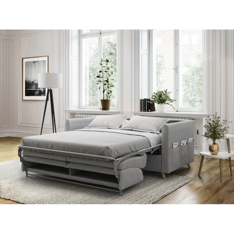 TAMY - Canapé couchage rapide en tissu 3 places - Gris clair