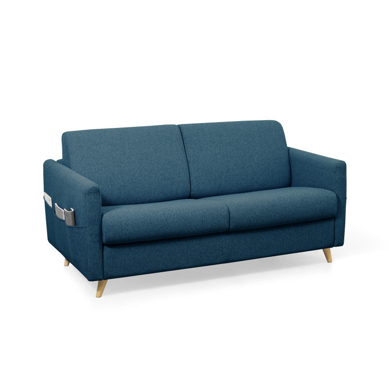 TAMY - Canapé couchage rapide en tissu 3 places - Bleu pétrole