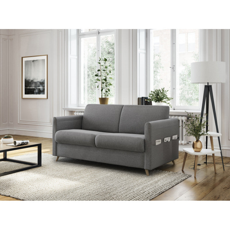 TAMY - Canapé couchage rapide en tissu 3 places - Gris foncé