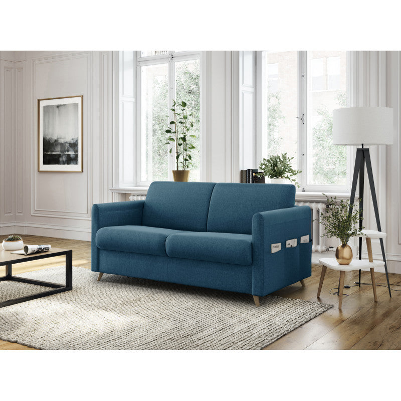 TAMY - Canapé couchage rapide en tissu 3 places - Bleu pétrole