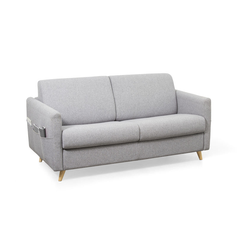 TAMY - Canapé couchage rapide en tissu 3 places - Gris clair