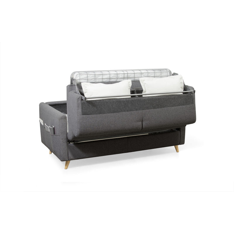 TAMY - Canapé couchage rapide en tissu 3 places - Gris foncé