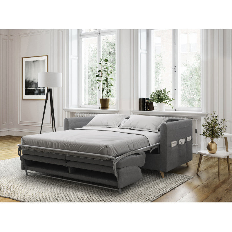 TAMY - Canapé couchage rapide en tissu 3 places - Gris foncé