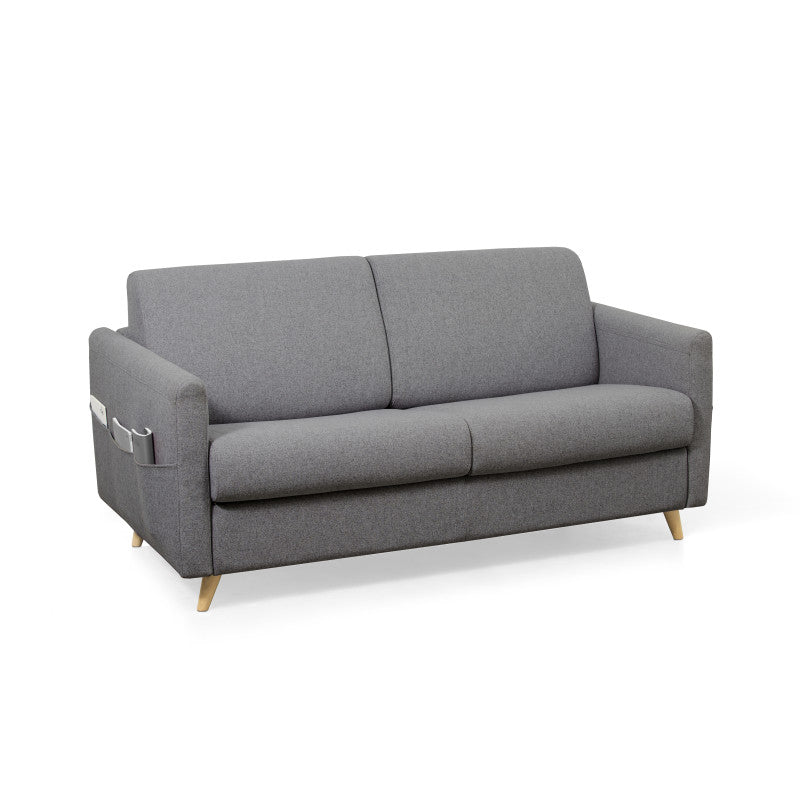 TAMY - Canapé couchage rapide en tissu 3 places - Gris foncé