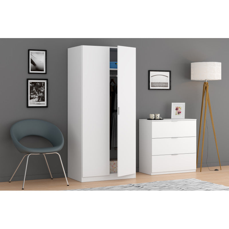 TERESA - Armoire penderie 2 portes L82 x H180 cm - Blanc