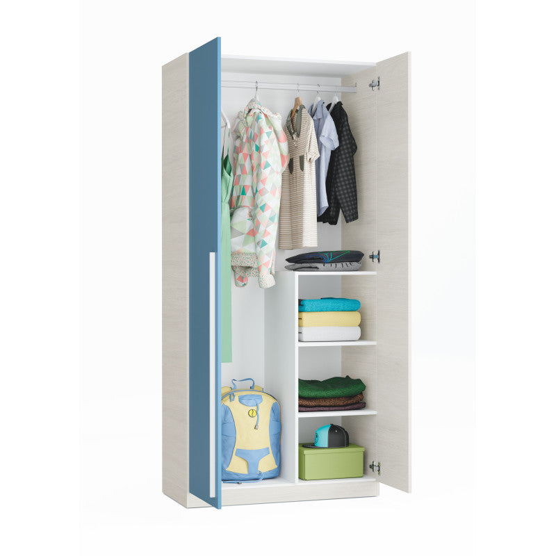 TIMEO - Armoire penderie enfant 2 portes L90 x H200 cm - Gris/bleu