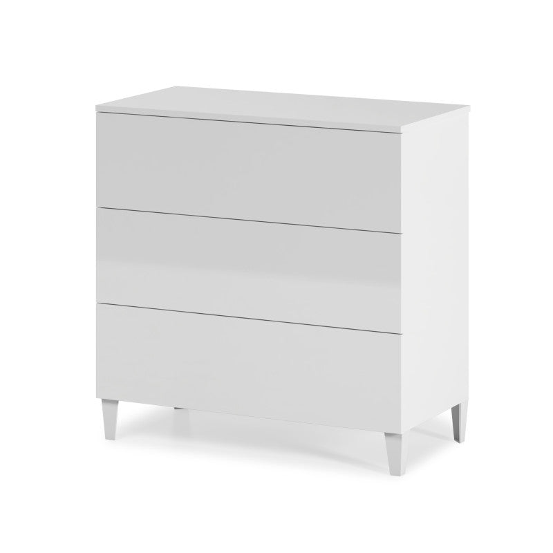 NANIA - Commode 3 tiroirs L80 cm - Blanc brillant