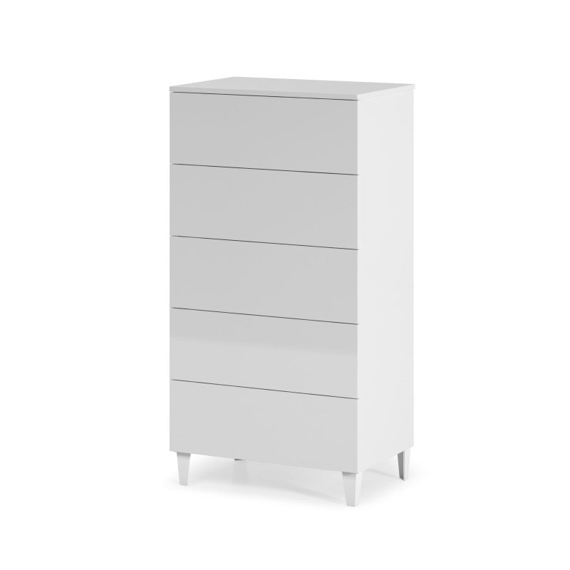 NANIA - Commode 5 tiroirs L61 x H117 cm - Blanc brillant