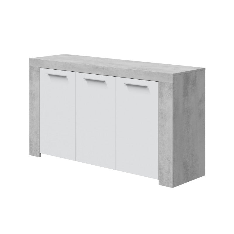 COBA - Buffet 3 portes L144 cm - Blanc/béton