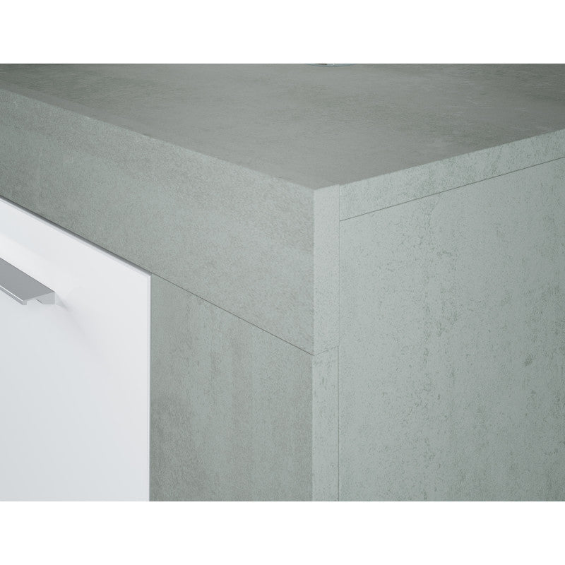 COBA - Buffet 3 portes L144 cm - Blanc/béton