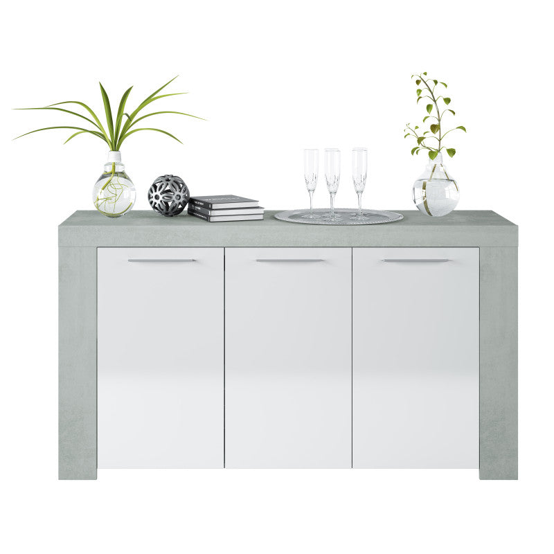 COBA - Buffet 3 portes L144 cm - Blanc/béton