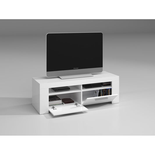 COBA - Meuble TV avec 2 portes et 2 niches de rangement L120 cm - Blanc