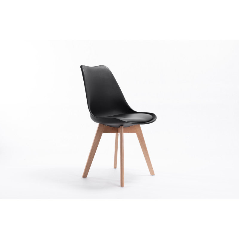 SAREN - Lot de 2 chaises scandinaves en polypropylène coussin simili pieds en bois - Noir