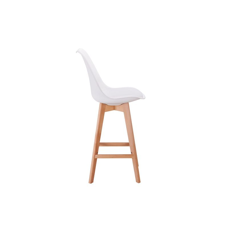 SAREN - Lot de 2 tabourets de bar scandinave avec pieds bois - Blanc