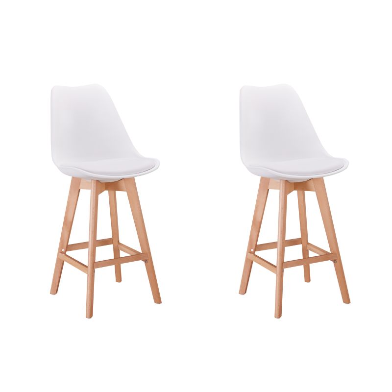 SAREN - Lot de 2 tabourets de bar scandinave avec pieds bois - Blanc