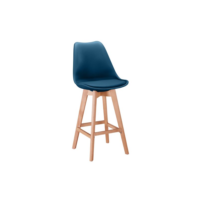 SAREN - Lot de 2 tabourets de bar scandinave avec pieds bois - Bleu