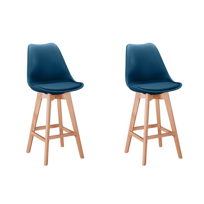 SAREN - Lot de 2 tabourets de bar scandinave avec pieds bois - Bleu