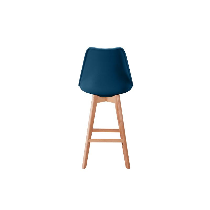 SAREN - Lot de 2 tabourets de bar scandinave avec pieds bois - Bleu