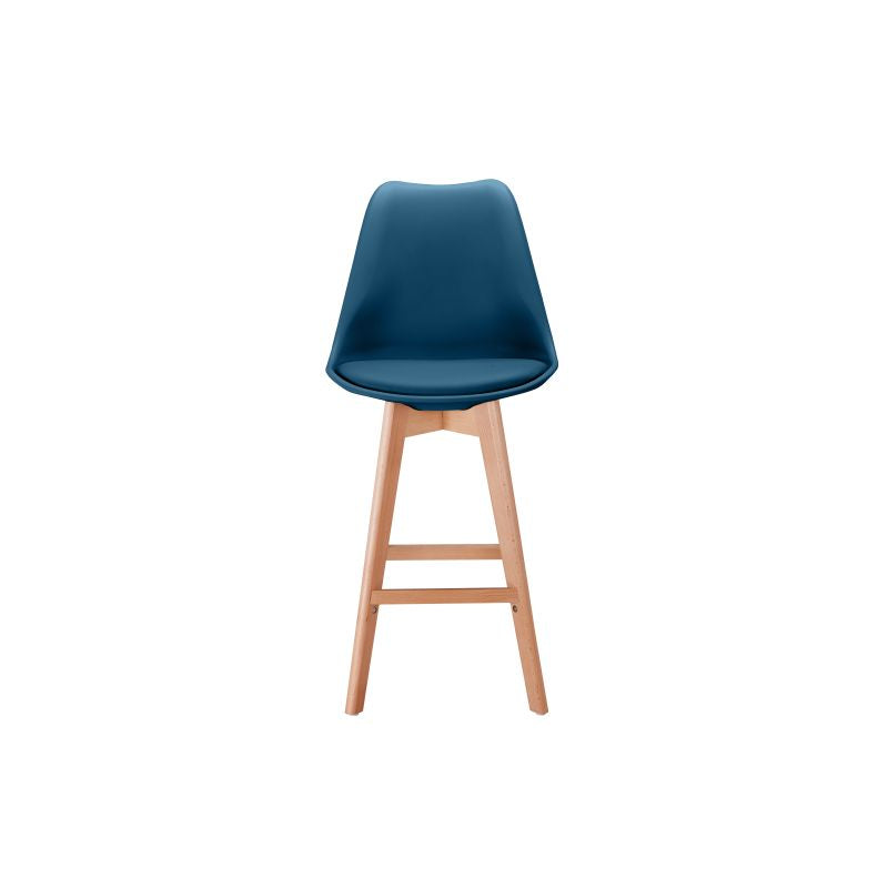 SAREN - Lot de 2 tabourets de bar scandinave avec pieds bois - Bleu