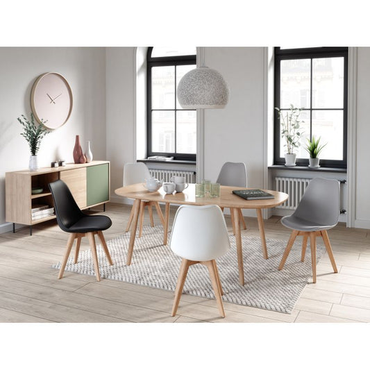 SAREN - Lot de 4 chaises scandinaves en simili avec pieds bois - Gris