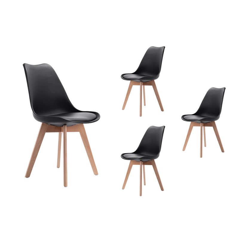 SAREN - Lot de 4 chaises scandinaves en simili avec pieds bois - Noir