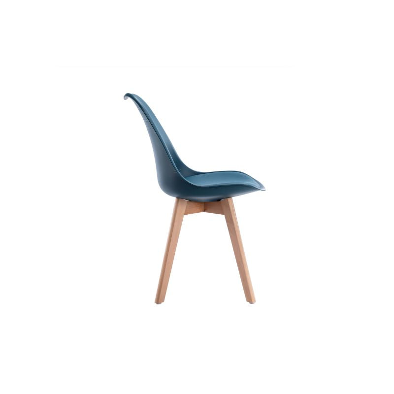 SAREN - Lot de 4 chaises scandinaves en simili avec pieds bois - Bleu