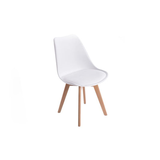 SAREN - Lot de 4 chaises scandinaves en simili avec pieds bois - Blanc